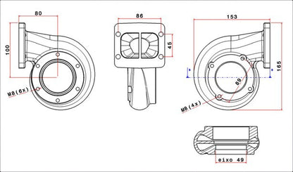 Turbozentrum 249033 Turbolader Turbinengehause fur SPA300 oder SPA500C A/R .58 T3 Twin Scroll
