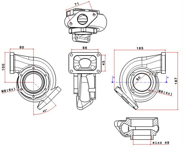 Turbozentrum 249031 Turbolader Turbinengehause fur SPA300 oder SPA500C A/R .63 mit TiAL Wastegate Flansch