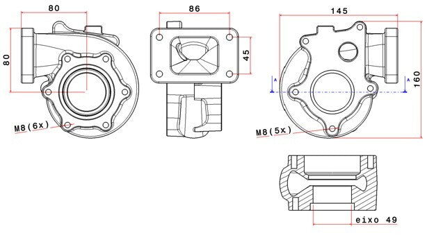 Turbozentrum 249030 Turbolader Turbinengehause fur SPA300 oder SPA500C A/R .63