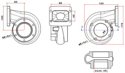 Turbozentrum 249026 Turbolader Turbinengehause fur SPA300 oder SPA500C A/R .63