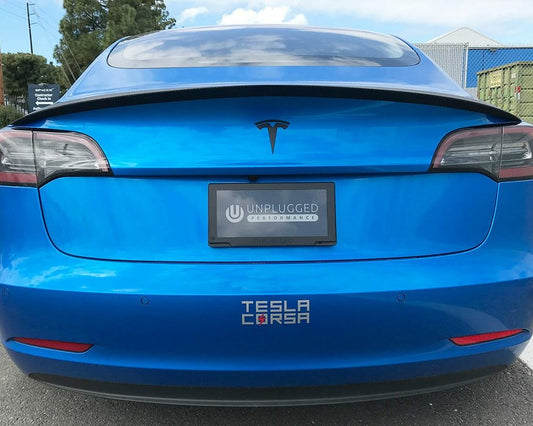 UNPLUGGED PERFORMANCE UP-M3-305-9.1 HIGH EFFICIENCY TRUNK SPOILER, AUTOCLAVED DRY CARBON, SATIN XPEL STEALTH FOR TESLA MODEL 3