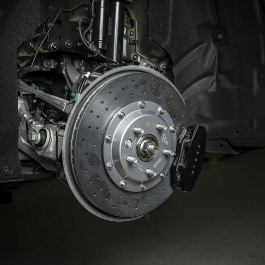 UNPLUGGED PERFORMANCE UP-MSMX2-133-1.1 REAR SUPERLIGHT LARGE-SWEEP CARBON CERAMIC ROTOR + PAD KIT FOR TESLA MODEL S PLAID/ MODEL S 2021