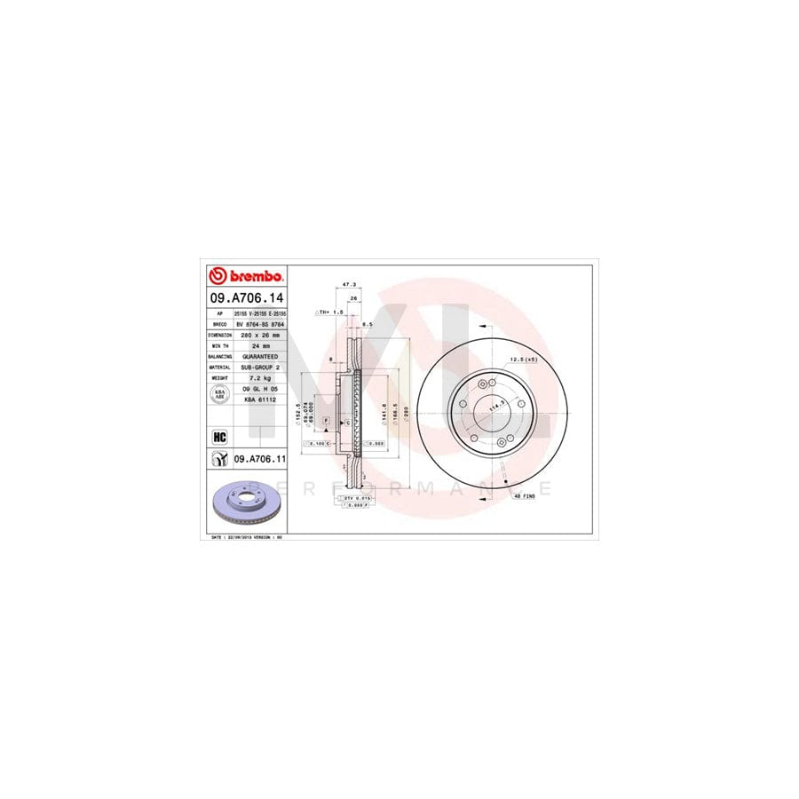 BREMBO 09.A706.14 Brake Disc for KIA Carens III (UN) Internally Vented, High-carbon | ML Performance Car Parts