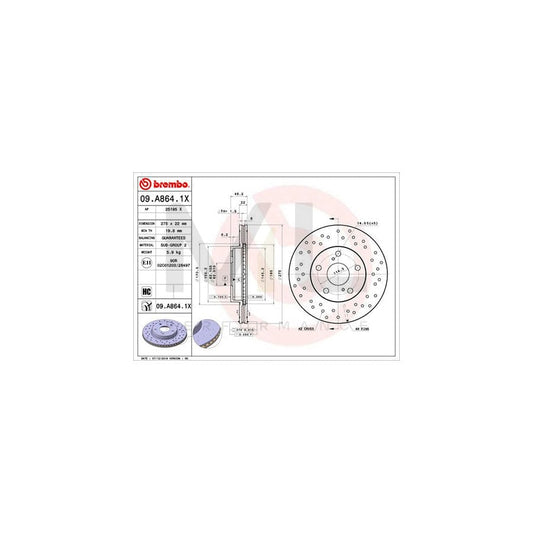 BREMBO 09.A864.1X Brake Disc Perforated / Vented, Coated, High-carbon | ML Performance Car Parts