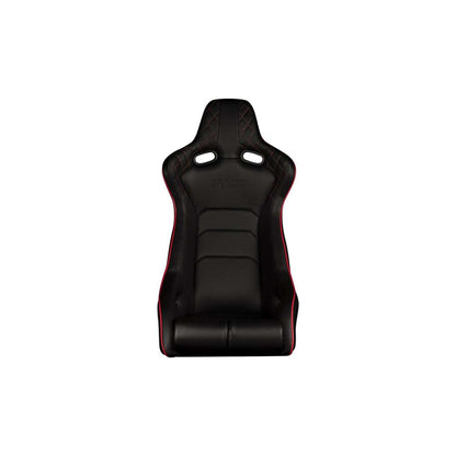 BRAUM Venom-X Fixed Back Bucket Seat (Black Leatherette Diamond Red Trim) - Priced Per Seat