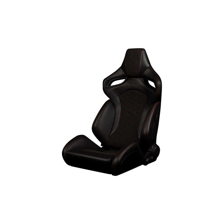 BRAUM Orue-S Series Sport Reclinable Seats (Black Leatherette Honeycomb Alcantara Red Stitching) – Priced Per Pair