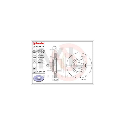 BREMBO 09.9468.20 Brake Disc Internally Vented, High-carbon | ML Performance Car Parts