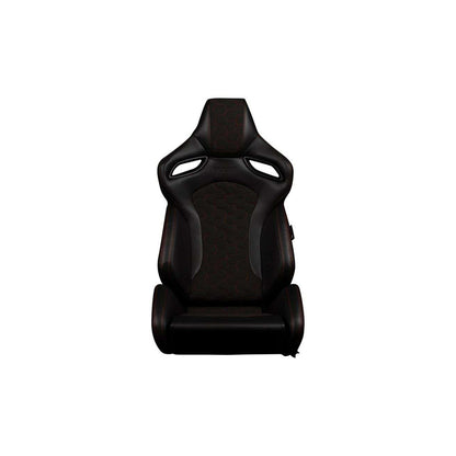 BRAUM Orue-S Series Sport Reclinable Seats (Black Leatherette Honeycomb Alcantara Red Stitching) – Priced Per Pair
