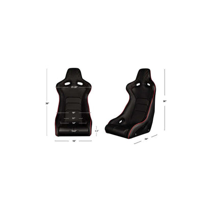BRAUM Venom-X Fixed Back Bucket Seat (Black Leatherette Diamond Red Trim) - Priced Per Seat