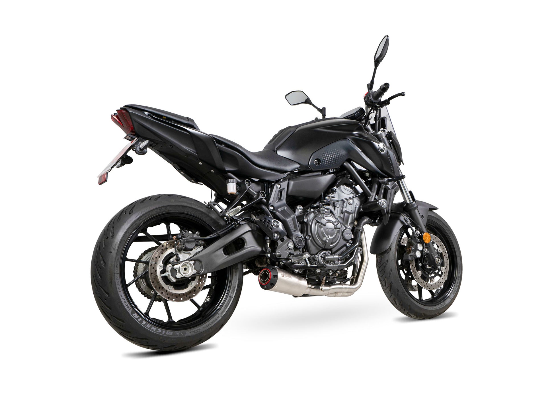 Scorpion PYA121SYSSEO Yamaha MT-07 Red Power Full System - Brushed Stainless Steel Sleeve | ML Performance UK UK