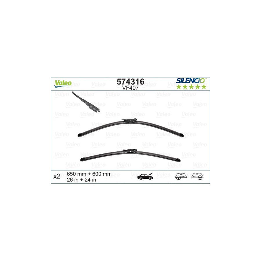 Valeo Silencio Flat Blade Set, Silencio X.Trm 574316 Wiper Blade Suitable For Mercedes-Benz Vaneo (W414) | ML Performance UK Car Parts