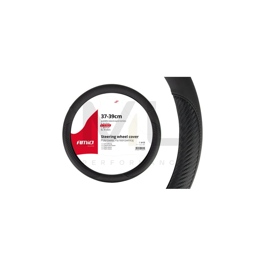 AMiO SWC-17 01694 Steering wheel cover Black, Ø: 37-39cm, Leatherette, Polyester | ML Performance Car Parts