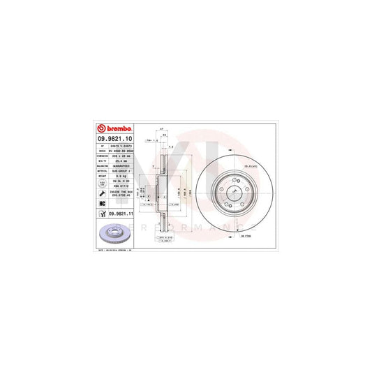 BREMBO 09.9821.10 Brake Disc for RENAULT LAGUNA Internally Vented, with bolts/screws | ML Performance Car Parts