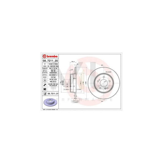 BREMBO 08.7211.20 Brake Disc Solid, High-carbon, with bolts/screws | ML Performance Car Parts