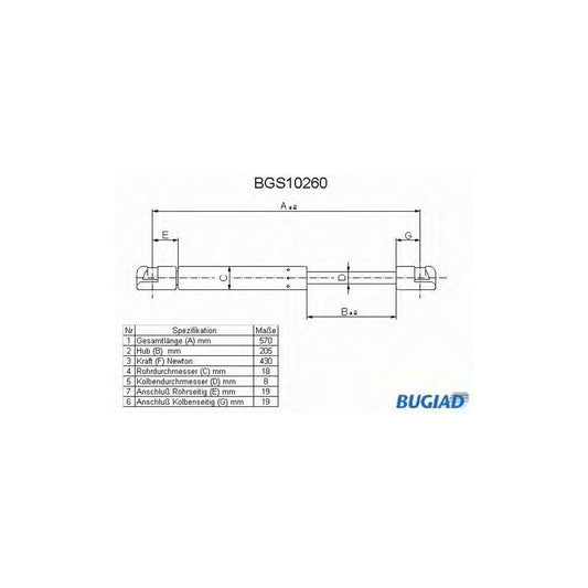 Bugiad BGS10260 Tailgate Strut