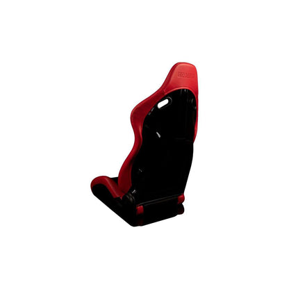 BRAUM Falcon-S Series Reclinable Composite Seats (Red Leatherette Alcantara Inserts Black Stitching) – Priced Per Pair