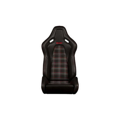 BRAUM Falcon-S Series Reclinable Composite Seats (Black Leatherette Red Plaid) – Priced Per Pair