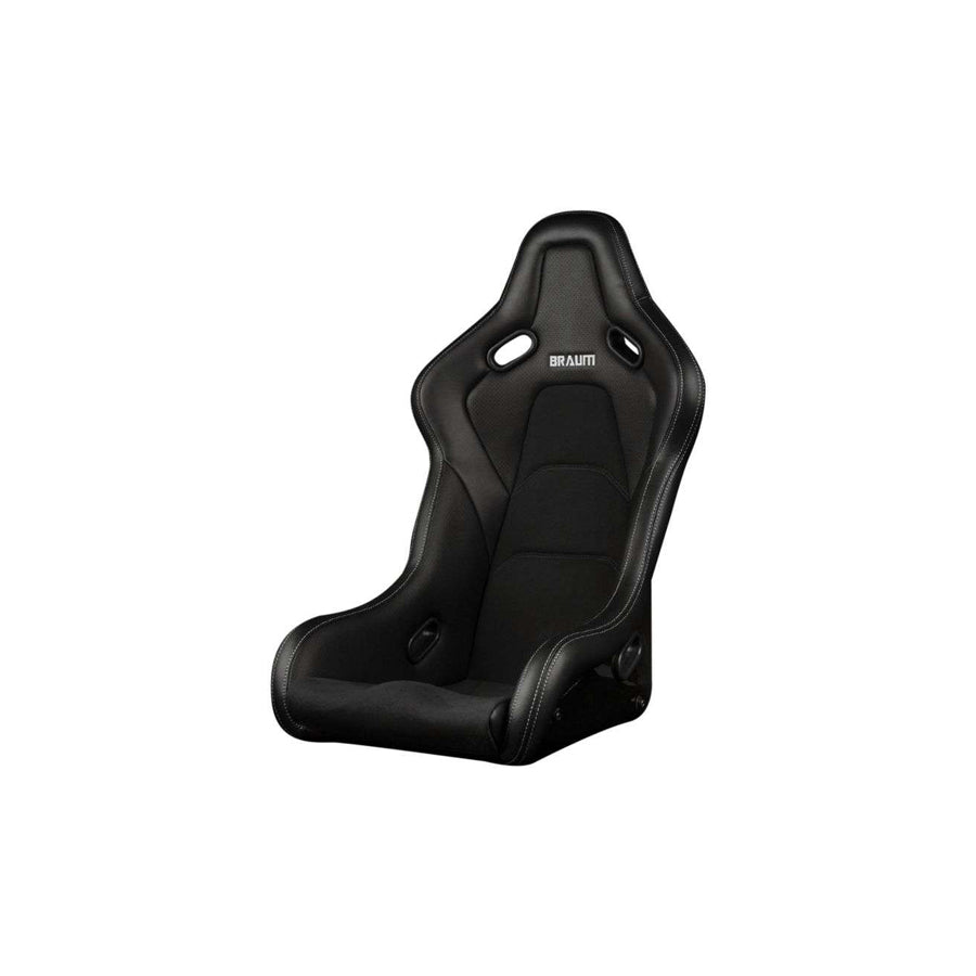 BRAUM Falcon-S Series Fixed Back Bucket Composite Seat (Black Leatherette Alcantara Inserts White Stitching) - Priced Per Seat