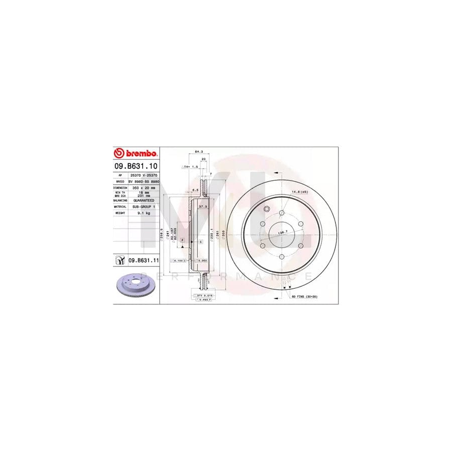 BREMBO COATED DISC LINE 09.B631.11 Brake Disc Internally Vented, Coated | ML Performance Car Parts