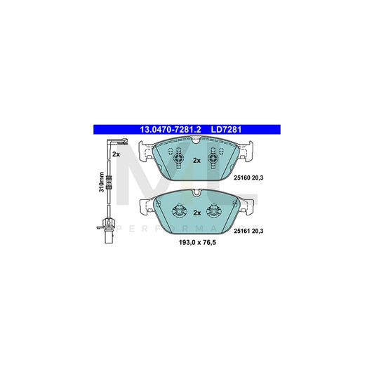 ATE Ceramic 13.0470-7281.2 Brake pad set for AUDI A8 D4 (4H2, 4H8, 4HC, 4HL) incl. wear warning contact | ML Performance Car Parts