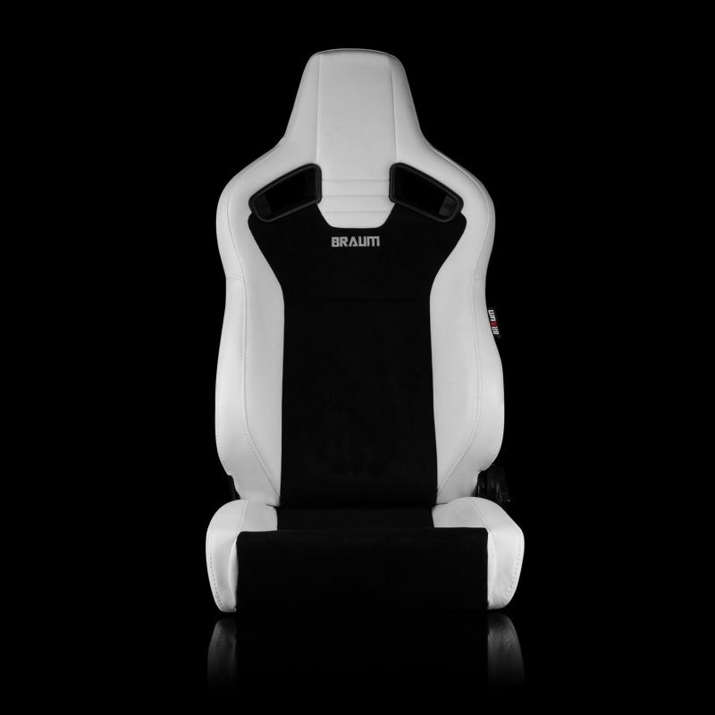 BRAUM Elite V2 Series Sport Reclinable Seats (White Leatherette Black Suede Low Bolster Version) - Priced Per Pair
