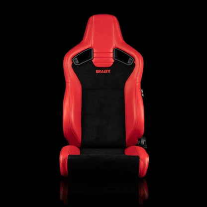 BRAUM Elite V2 Series Sport Reclinable Seats (Red Leatherette Black Suede Low Bolster Version) - Priced Per Pair