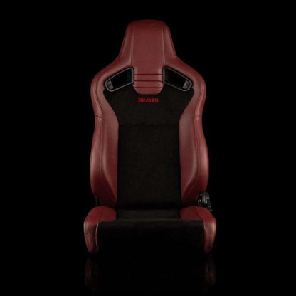BRAUM Elite V2 Series Sport Reclinable Seats (Maroon Leatherette Black Suede Low Bolster Version) - Priced Per Pair