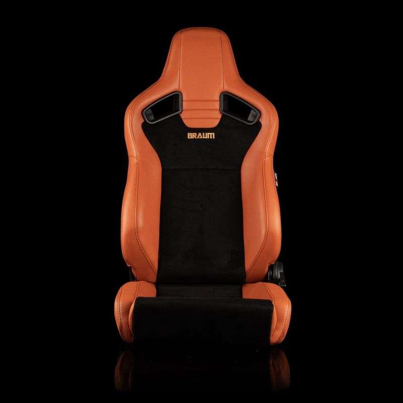 BRAUM Elite V2 Series Sport Reclinable Seats (British Tan Leatherette Black Suede Low Bolster Version) - Priced Per Pair