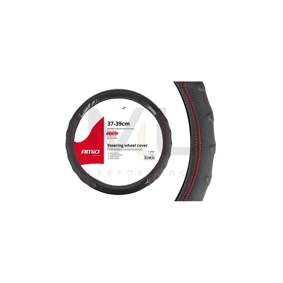 AMiO SWC-21 01698 Steering wheel cover Black, Ø: 37-39cm, Elastomer, Leatherette | ML Performance Car Parts