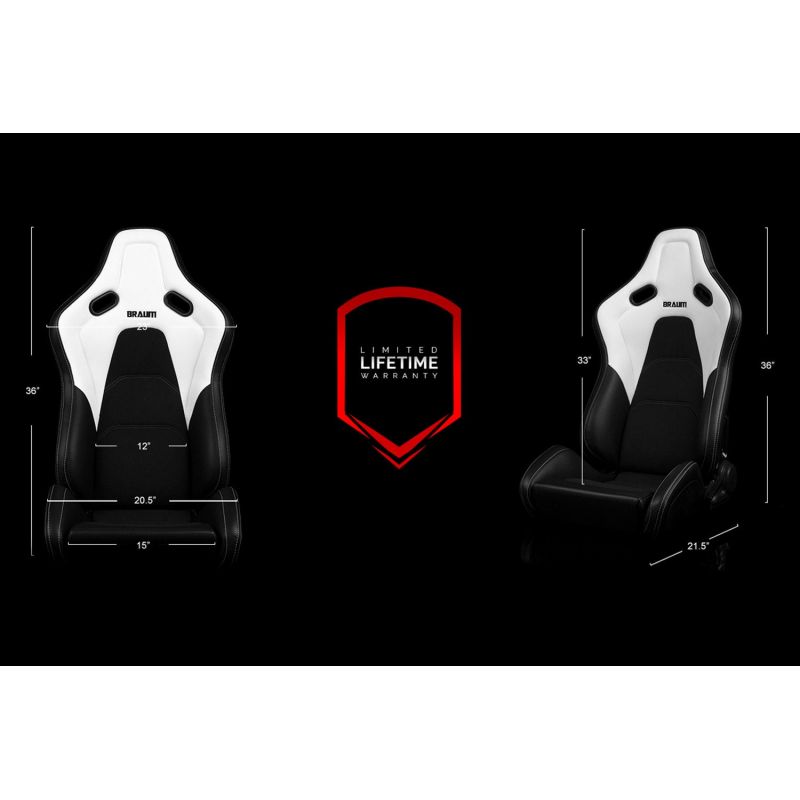 BRAUM Falcon-S Series Reclinable Composite Seats (White Leatherette Alcantara Inserts White Stitching) – Priced Per Pair | ML Performance UK Car Parts