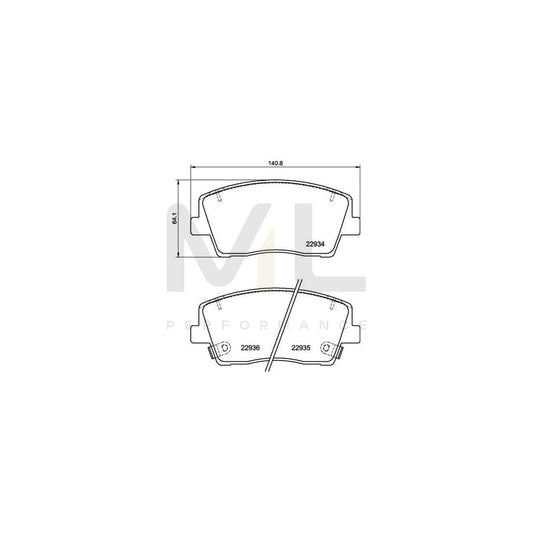 Brembo P 30 119 Brake Pad Set For Kia Stinger With Acoustic Wear Warning, With Anti-Squeak Plate | ML Performance Car Parts