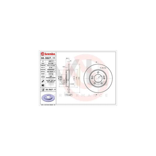 BREMBO 08.D627.11 Brake Disc Solid, Coated, High-carbon, with bolts/screws | ML Performance Car Parts