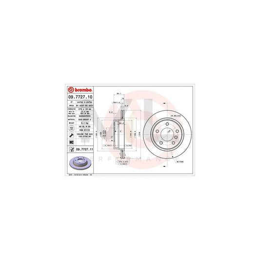 BREMBO 09.7727.10 Brake Disc for BMW 3 Series Internally Vented, High-carbon, with bolts/screws | ML Performance Car Parts