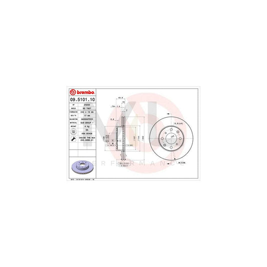 BREMBO 09.5101.10 Brake Disc Internally Vented, with bolts/screws | ML Performance Car Parts