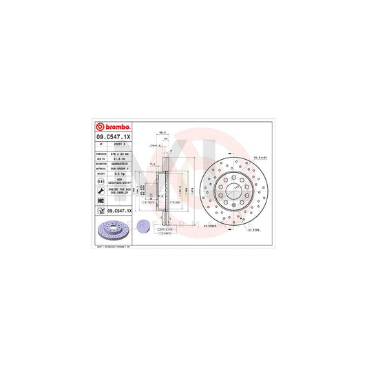 BREMBO 09.C547.1X Brake Disc Perforated, Perforated / Vented, Coated, High-carbon, with bolts/screws | ML Performance Car Parts