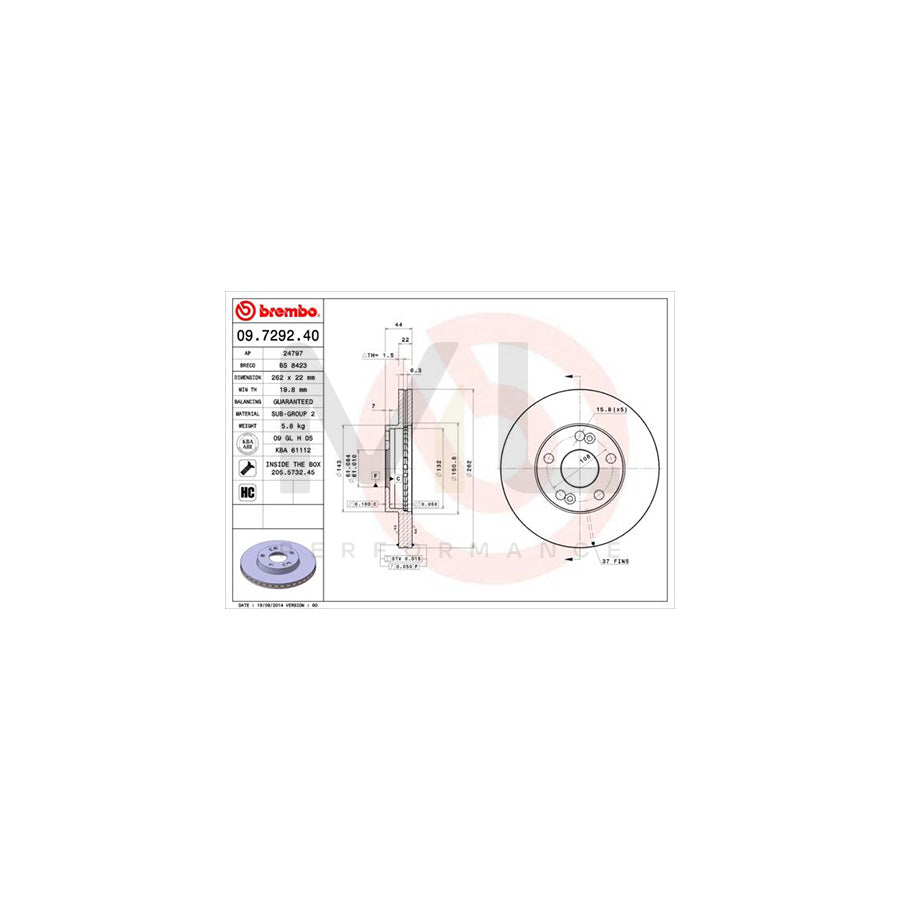 BREMBO 09.7292.40 Brake Disc Internally Vented, with bolts/screws | ML Performance Car Parts