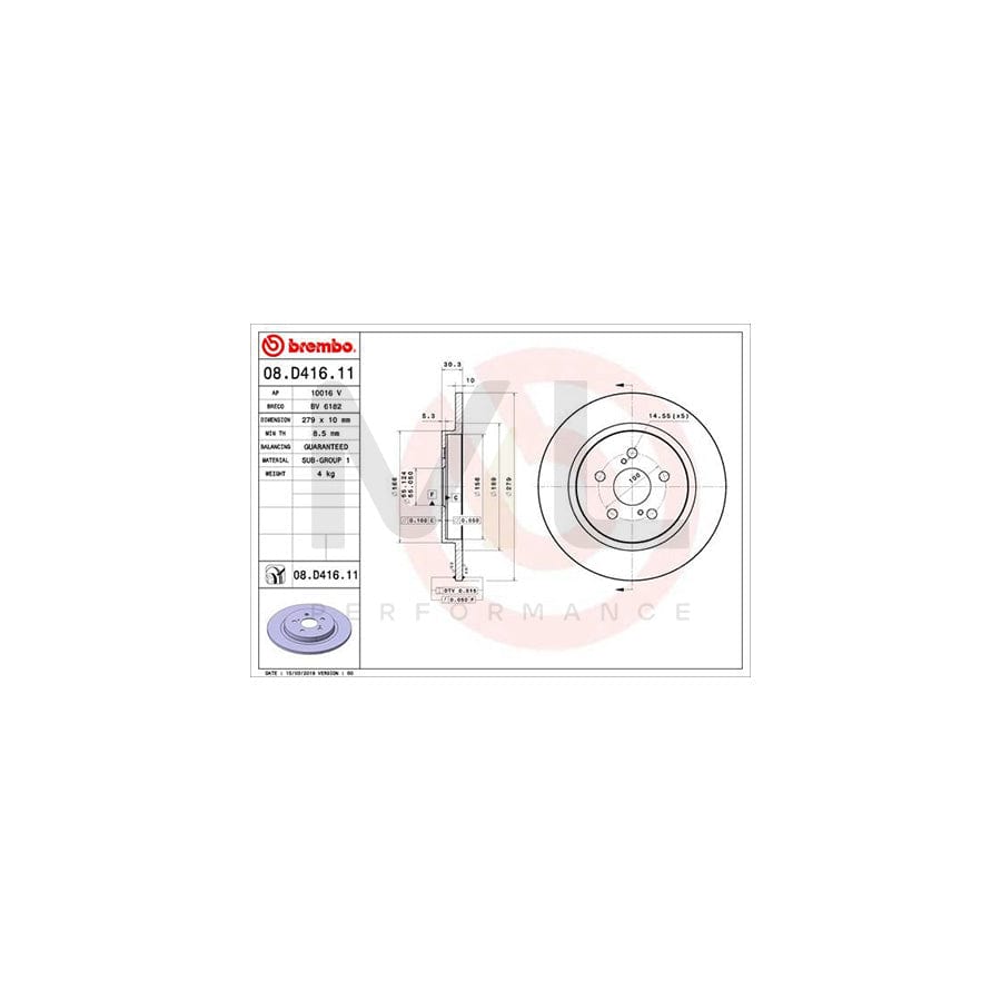 BREMBO 08.D416.11 Brake Disc Solid, Coated | ML Performance Car Parts