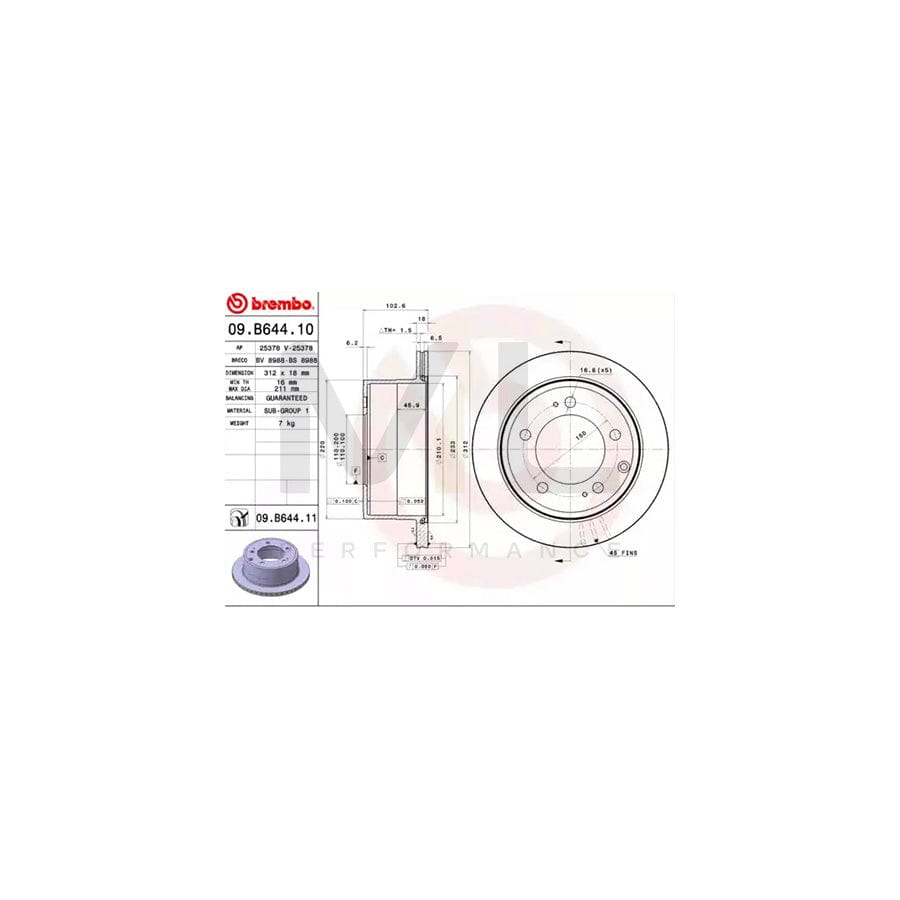 BREMBO 09.B644.10 Brake Disc for TOYOTA Land Cruiser Prado 70 Off-Road (J70) Internally Vented | ML Performance Car Parts