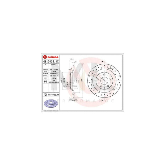 BREMBO 08.C425.1X Brake Disc Perforated, Solid, Coated | ML Performance Car Parts