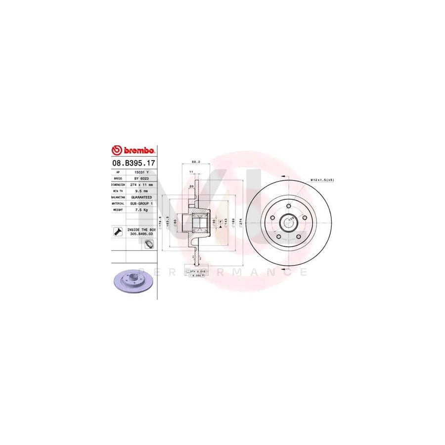 BREMBO BEARING DISC LINE 08.B395.17 Brake Disc for RENAULT KANGOO Solid, with ABS sensor ring, with wheel bearing set | ML Performance Car Parts