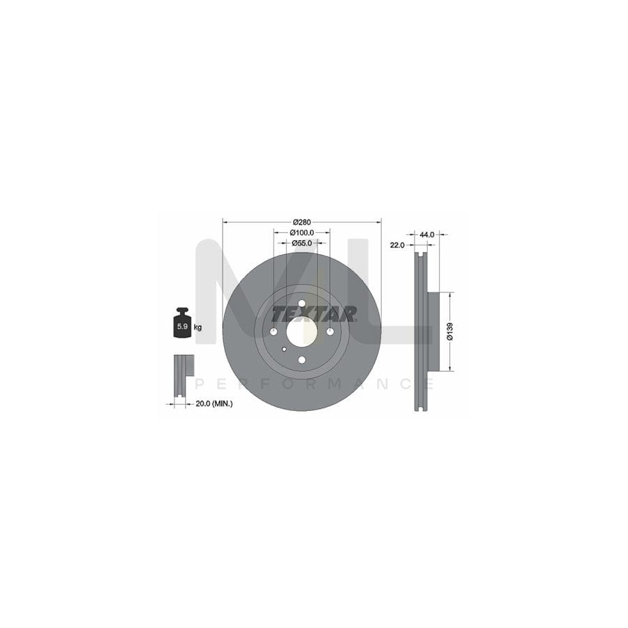 TEXTAR 92304205 Brake Disc Internally Vented, Coated, High-carbon, without wheel hub | ML Performance Car Parts