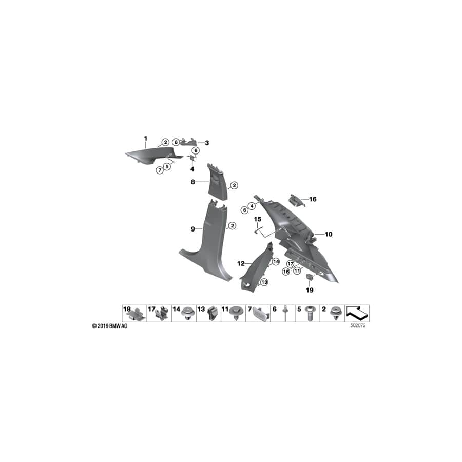 Genuine BMW 51467382854 F48 F48 Trim For C/D-Pillar, Right GRAU (Inc. X1 18d, X1 25dX & X1 20dX) | ML Performance UK Car Parts