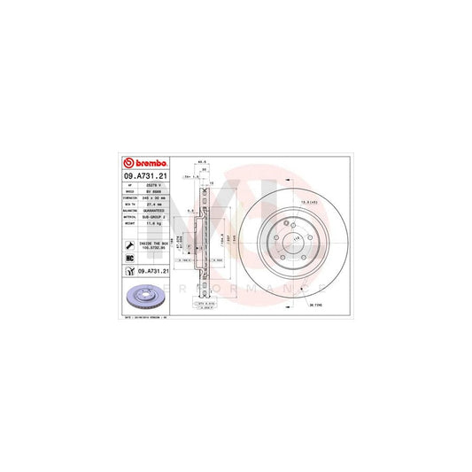 BREMBO COATED DISC LINE 09.A731.21 Brake Disc Internally Vented, Coated, High-carbon, with bolts/screws | ML Performance Car Parts