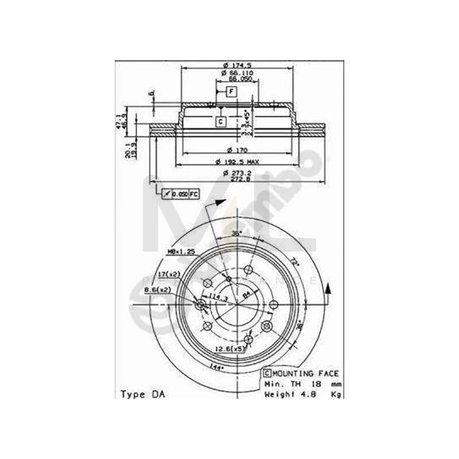 BREMBO 09.9127.10 Brake Disc for MAZDA RX-7 Internally Vented | ML Performance Car Parts