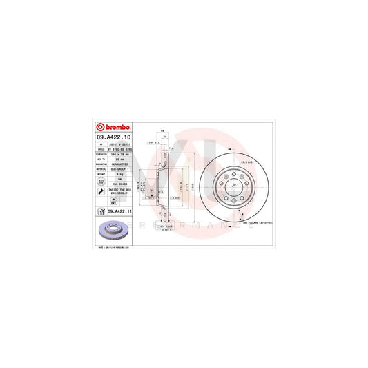 BREMBO 09.A422.11 Brake Disc Internally Vented, Coated, with bolts/screws | ML Performance Car Parts