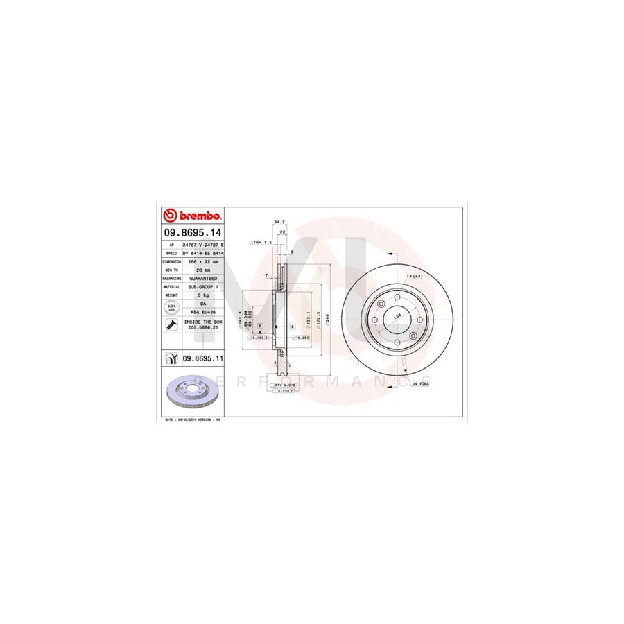 BREMBO COATED DISC LINE 09.8695.11 Brake Disc Internally Vented, Coated, with bolts/screws | ML Performance Car Parts