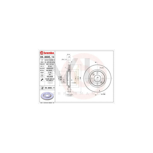 BREMBO COATED DISC LINE 09.8695.11 Brake Disc Internally Vented, Coated, with bolts/screws | ML Performance Car Parts