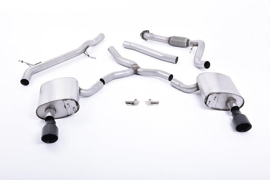 MillTek SSXAU615 Audi A4 Non-Resonated Cat-Back Exhaust with Dual GT-100 Cerakote Black Trims