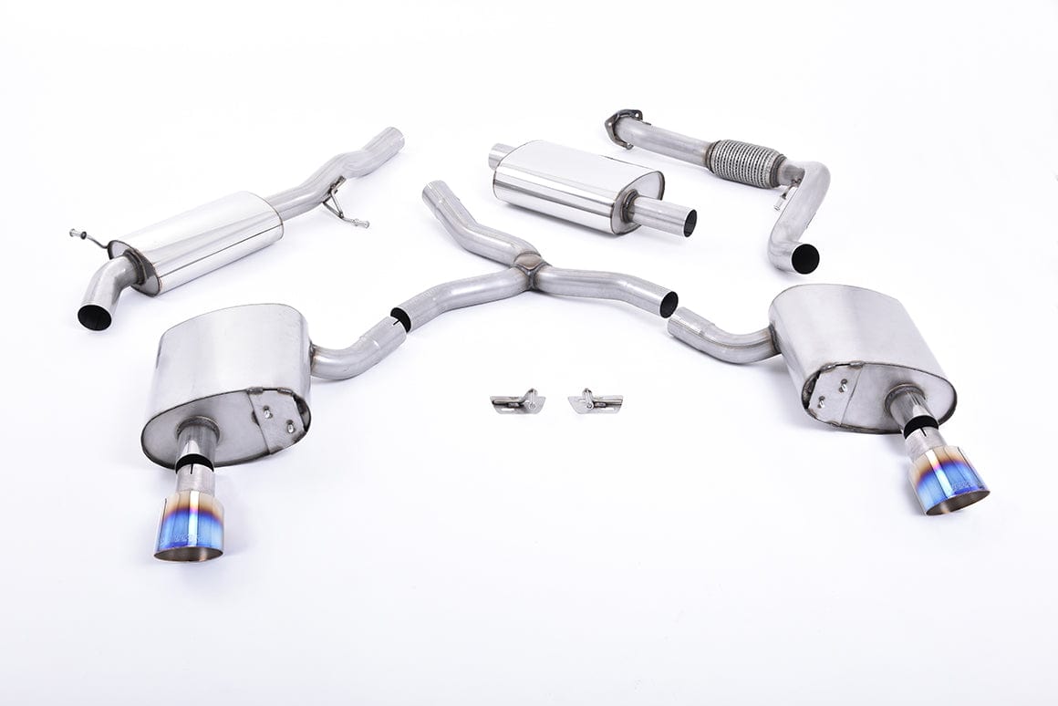 MillTek SSXAU610 Audi A4 Resonated Cat-Back Exhaust with Dual GT-100 Burnt Titanium Trims - EC Approved
