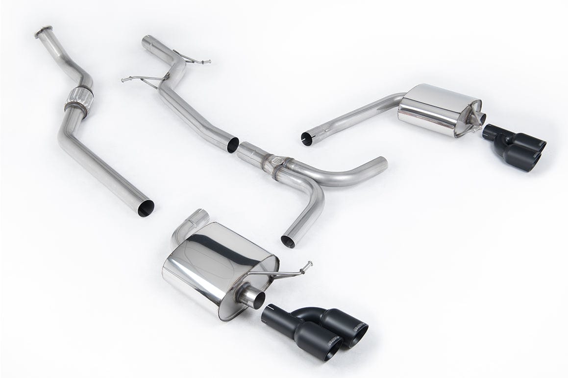 MillTek SSXAU667 Audi A4 Non-Resonated Cat-Back Exhaust with Cerakote Black Quad Outlet